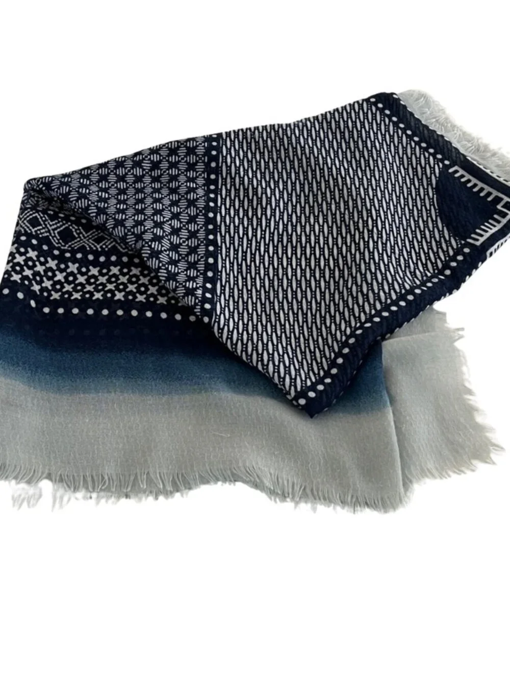 Navy, Light Blue and White Geometric Scarf Wrap Beach Sarong